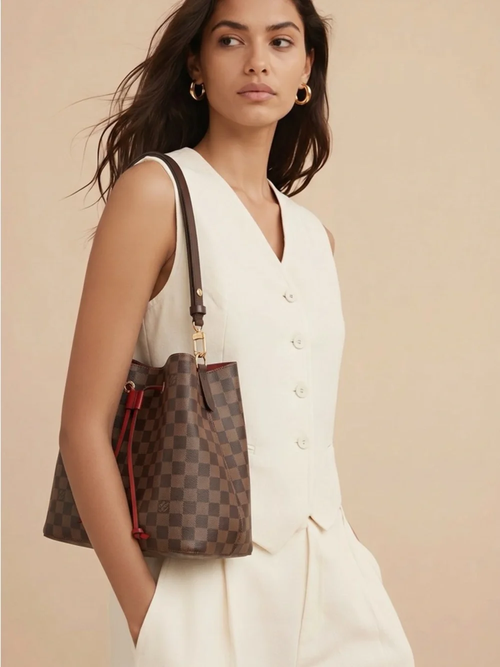 LOUIS VUITTON Damier Ebene Neonoe MM Cherry Berry - Picture 2 of 4